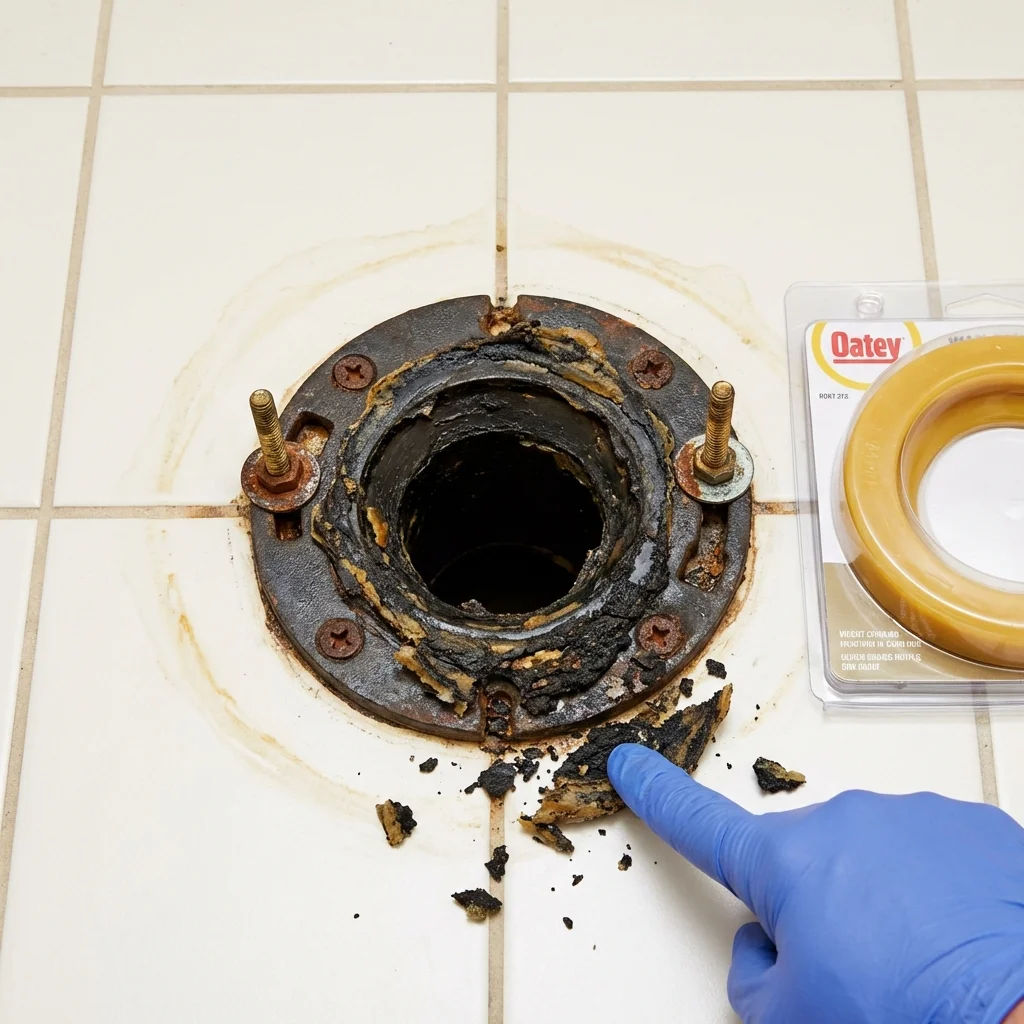 Failed wax ring showing water seepage at the base of a toilet in a Littlefield, TX home