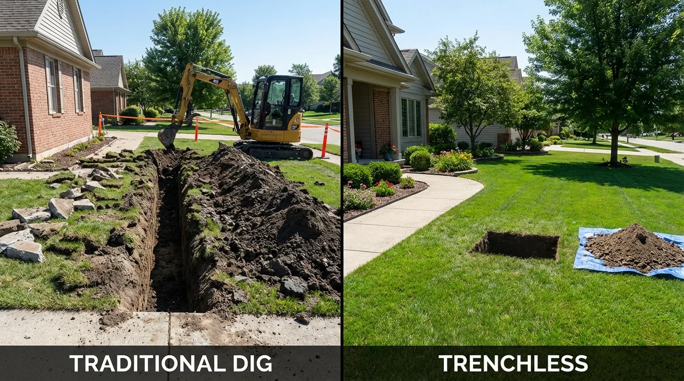 Trenchless sewer repair with minimal yard damage versus traditional excavation in Littlefield, TX